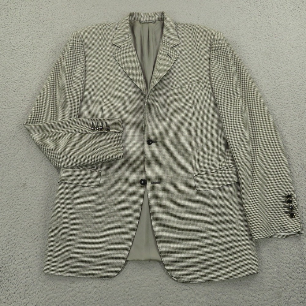 Canali Sport Coat 42L Silk Wool Houndstooth Black White Blazer Jacket 2 Button